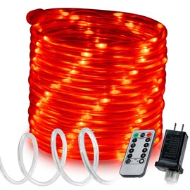 West Ivory 100ft Red 8-Mode LED Rope Light, Outdoor Waterproof Accent Lighting, Remote Control Included, ETL Certified Clear Flexible PVC Tube, Backyard, Holiday Christmas Lights, Ambient Décor