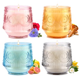 Scented Candles Set Candles for Women 200H Long Lasting Soy Candles for Home Scented as Anniversary,Birthday Gift for Women(Gardenia and Ylang-ylang/Moroccan Amber/Oak Moss & Vetiver & Musk/Wild Rose)