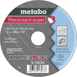 metabo Flexiarapid Super Inox Cutting Disc 125 x 1.0 x 22.23 mm - A60-U, Stainless Steel, Durable, Burr-free, High Cutting Performance
