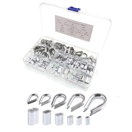 JZK 250pcs M1.5 M2 M3 M4 M5 Wire Rope Thimble Combo and 1.2mm 1.5mm 2mm 2.5mm 3mm 4mm Crimping Loop Sleeves Assortment Kit for Mounting Wire Rope Thimbles