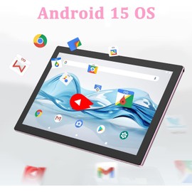 Tablet Android 15, 10 inch 2 in 1 Tablets with Keyboard Mouse Case Stylus, 8GB+64GB+1TB Expand, 1.8Ghz Quad-core Processor, 1280*800 IPS Touch Screen Computer, 5G WiFi, Long Battery Life Tableta Pink