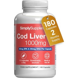 Pure Cod Liver Oil 1000mg | Supports Heart, Brain, Vision & Immune Health | 240mg of EPA & 270mg of DHA per Serving | 180 Capsules | Made in The UK | Made with MSC-Certified Sustainable Cod Liver Oil