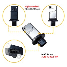 MAF Mass Air Flow Sensor Meter | Fit for Ford E250 E350 Edge Escape Expedition Explorer F150 F250 F350 Focus Mustang Ranger, Lincoln MKX MKZ Navigator, Mercury Mountaineer | OE# 3L3A-12B579-BA MAF0012