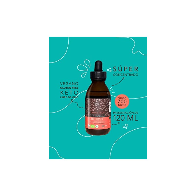 Monk Fruit Orgánico Líquido, 120 ml, Rinde 700 tazas, Mayan