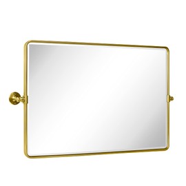 TEHOME Horizontal Pivot Bathroom Mirror Tilting Gold Metal Framed Pivot Rectangle Rounded Rectangluar Vanity Mirrors for Wall, Overall 38.91 x 23 inches (Mirrror 35 x 23 inches)