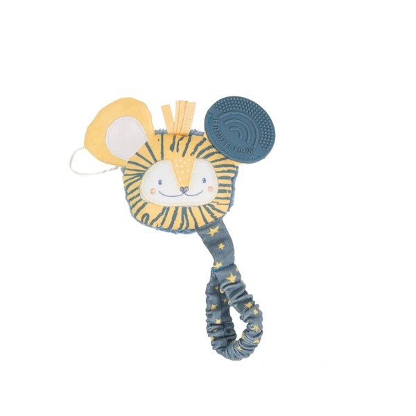 Cheeky Chompers Rattle & Sensory Teething Toy | Attachable Handle | 100% BPA & Pthalate Free | Handychew | Bertie the Lion