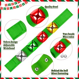 Augshy Christmas Bracelets, Pack of 12 Wrist Strap Bells with Red, Green, Gold, Silver Bells, Musical Instruments, Adjustable Hand Ankle Bells