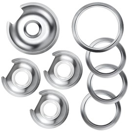 Electric Stove Burner Drip Pan 1 Large 8 Inch WB32X10013 &3 Small 6 Inch WB32X10012 Chrome Drip Pans with 4 Pcs Trim Rings by Blutoget- Fit for GE Hotpoint Stove Drip Pans - 4 Drip Pans &4 Rings