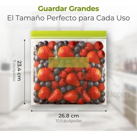 Bolsas Reutilizables De Almacenamiento 120 Piezas, De Galon 23.4x26.8cm, Fondo Expandible, Herméticas, Doble Cierre Sin BPA, Superficie Para Escribir, alimentos, frutas, y congelador