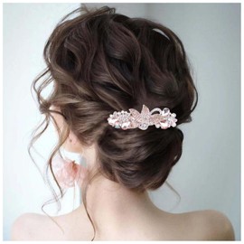 Allereya Crystal Hair Clip Barrette Rhinestone Flower Hair Barrette Bling Bridal Headpieces CZ Head Clip Decorative Headwear Bride Hair Accessories for Women and Girls Gifts