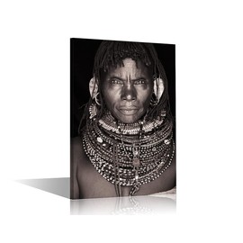 Abstract Canvas Wall Art - Tribal African Male Black and White Portrait Art Painting for Home Walls African Artwork Gallery Wrap Modern Home Art | Ready to Hang, 12"Wx18"H