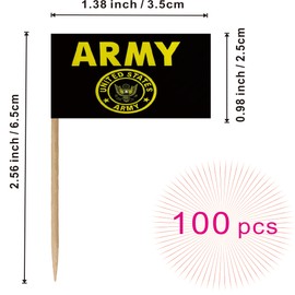 US Army Gold Crest Toothpick Flag Small Mini United States Military Cocktail Fruit Cupcakes Toppers Food Stick Flags Decorations,100 Pack