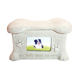 Pet Urn for Dog Ashes Box with Picture Funeral Cremation Box, Pet Memorial Urns for Dog or Cat Ashes, Cat Resin Bone Shape Keepsake with Photo Frame, Loss Pet Memorial Remembrance Gift (Marble)