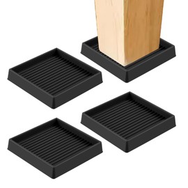 Swpeet 4Pcs 3" x 3" Square Black Rubber Anti Skid Caster Cups Non Slip Furniture Pads Kit, Anti-Slip Gripper, Anti Skid Furniture Feet Anti Slide Floor Stoppers for Bed Couch Table Chair Stoppers
