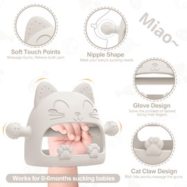 Baby Teether-Teething Toys for Babies 0-6 Months-Silicone Teething Mitt with Cute Cat Shape Baby Toys 6 to 12 Months,Newborn Essentials Must Haves for Teething Relief,Ideal Baby Shower Gifts for Moms