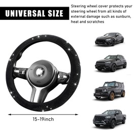 Sylvil - Funda para volante de coche, antideslizante de 15 pulgadas, funda para volante de coche con diamantes de imitación brillantes para la mayoría de los vehículos, accesorios universales para