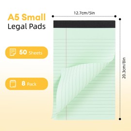 8 Packs Note Pads, A5 Legal Pad, 50 Sheets Ruled Refill Pad, Double-Sided Printing Writing Paper A5 Lined Paper, Writing Notepads for School, Home, Office, 12.7 x 20.3cm/5 x 8in, Colorful