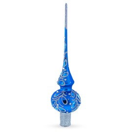 Blue Paisley Mouth Glass Christmas Tree Topper 11 Inches