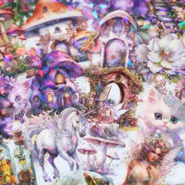180PCS Fantasy Forest Witch Fairy Stickers – Aesthetic Dragon, Unicorn Clear Scrapbooking Supplies for Journaling, Resin Crafts, Watercolor Cryptid, Nature Decals for Planners & Notebooks