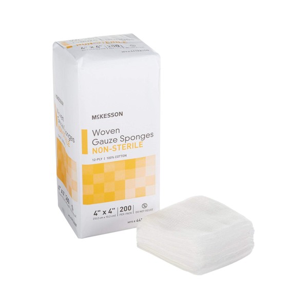 McKesson Woven Gauze Sponges, Non-Sterile, 12-Ply, 100% Cotton, 4 in x 4 in, 200 Per Pack, 5 Packs, 1000 Total