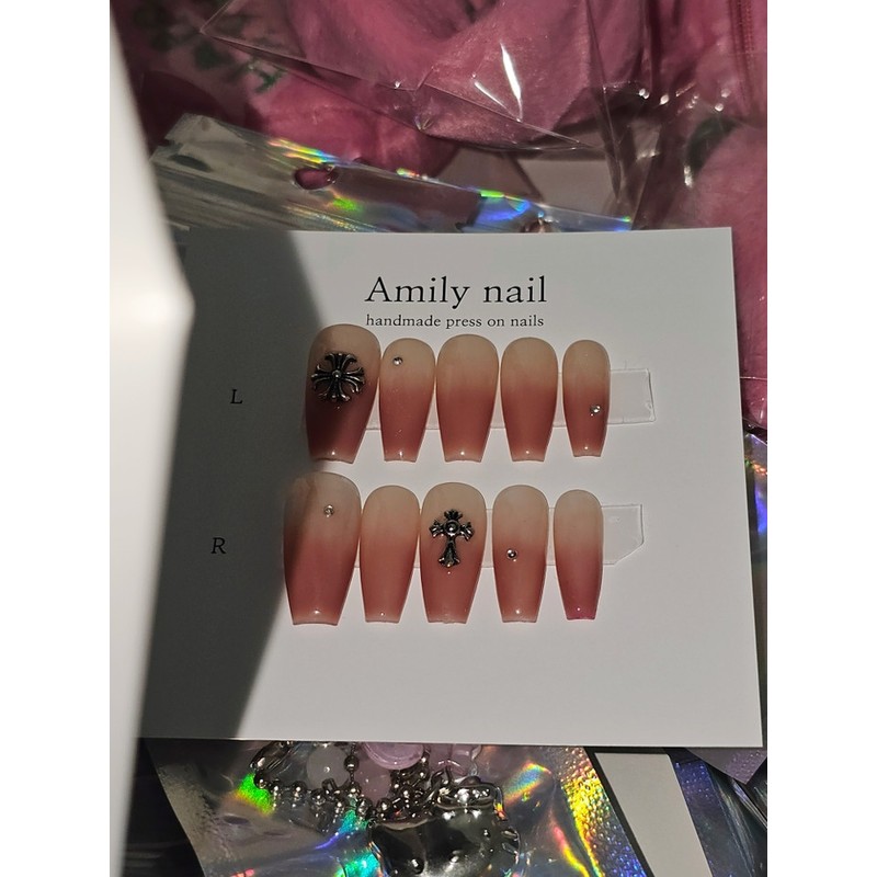 ♡Dry rose gradient [Handmade nail tip] Emily Nail - Long