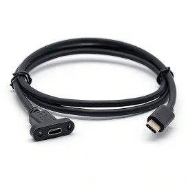 Type C Male Female Extension Cable Panel Mount With Screw Lock High Speed Data Transmission Stable Charging 30cm Lengthcolor: Black, cable length: 0.3 m