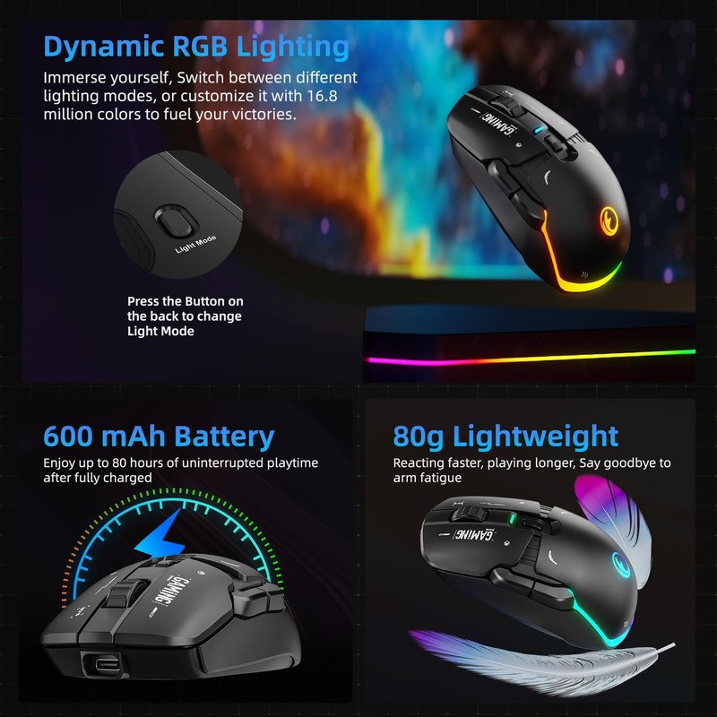 IFYOO G03 RGB Wireless Rechargeable Gaming Mouse, 2.4G/Wired Dual Mode