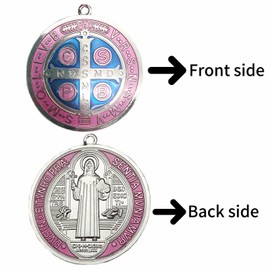 Saint Benedict Medal/Virgin Mary/San JudasTadeo Blessing Charm San Benito Medalla Gift for Men or Women (Pink Enamel Saint Benedict)
