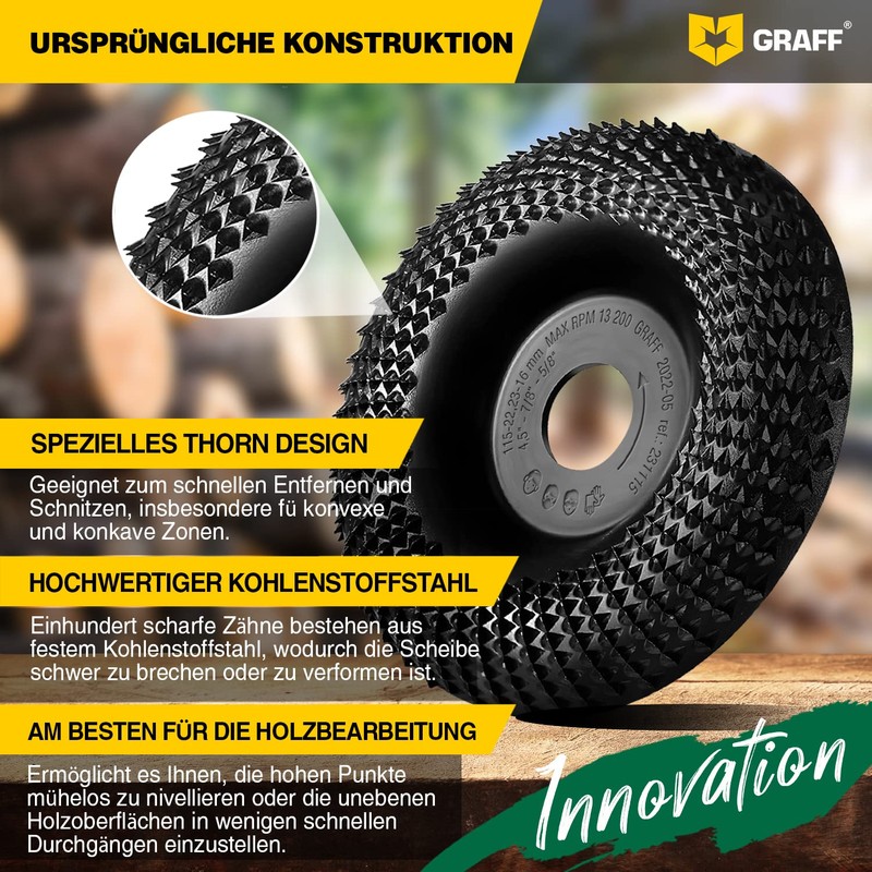 GRAFF Premium Wood Cutter Rasp Disc 115 mm for Carving