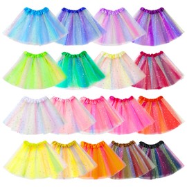 Hoemwarm 18 Pcs Rainbow Tutu Dresses for Toddler Girls, 3 Layers Toddler Tutu Skirt Princess Tutu Bulk Multicolor Fluffy Tulle Star Skirt for Toddler Girls Birthday Party Costume Princess Tutu Dresses