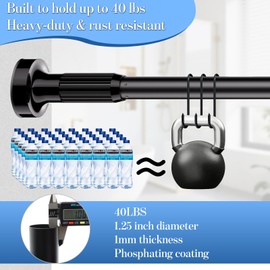 KASURE Tension Curtain Rod 45 to 160 Inch Shower Curtain Rod NO Drilling Extra Long Tension Rod Easy to install Shower Rod for Bathroom Heavy Duty Outdoor Curtain Rods for Windows Black