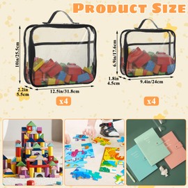 FVIEXE 8 Pack 2 Size Toy Storage Bags with Zipper, Clear PVC Toy Organizer Travel Toy Bag Waterproof Storage Bag for Toys, Building Blocks, Puzzle, Bricks, Stationery Organization