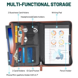 AKAYOK - Carpeta organizadora de padfolio para entrevistas, carpeta de reanudación con cierre, portafolios de negocios de piel sintética, carpeta para portafolios de negocios, escuela, oficina,