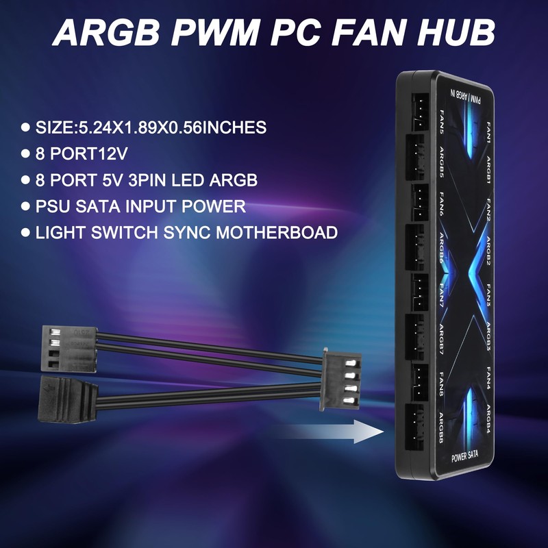 MEIRIYFA ARGB PWM Controller Hub 12V 4Pin PWM & 5V