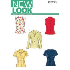 New Look Sewing Pattern 6598 Misses Tops, Size A (8-10-12-14-16-18)
