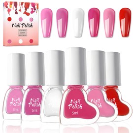 ASMAYSA 6 Pcs Little Girl Nail Polish, Pink Gel Polish Set for Girls, Air Dry Nail Polish Set, Pink Shades Non Toxic Nail Polish for Kids Gift for Women Girl Nail Lovers Gift Salon DIY Manicure