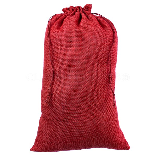CleverDelights 12" x 20" Red Burlap Bags - 10 Pack - 12x20 Inch Jute Burlap Drawstring Sacks