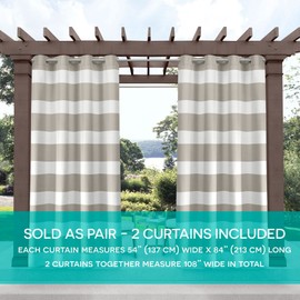 Exclusive Home Cabana Stripe Indoor/Outdoor Light Filtering Grommet Top Curtain Panel, 54"x120", Cloud Grey, Set of 2