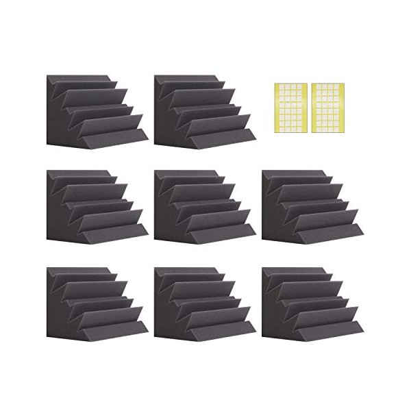 8 Pack - Bass Traps Acoustic Foam Corner, 8''x8''x12'' Black