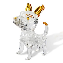 H&D HYALINE & DORA Crystal Dog Figurines Collection,Glass Ornament Animal Statue,Gold Painted Dog Paperweight Home Decoration