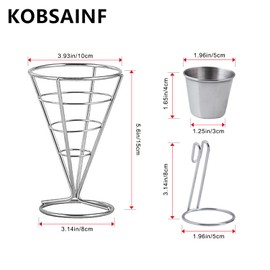 KOBSAINF 4 Pack French Fry Holder, French Cone Fries Basket with Sauce Cup, Metal Wire French Fries Holder for Kitchen, Restaurant Buffet, Picnic Party, Buffet Dinner, Home Parties