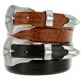 Colorado Silver Italian Calfskin Genuine Leather Dress Belt 1-1/8"(30mm) taper down to 1"(25mm) wide (Lizar Brown, 34)