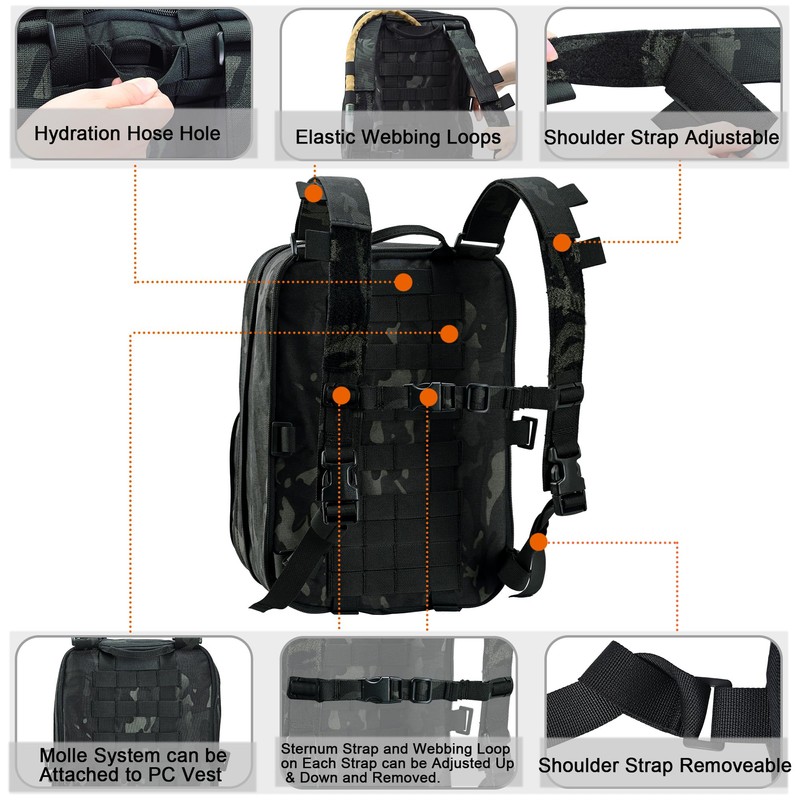 tactifans Tactical Expandable Backpack, Chest Rig Backpack MOLLE Assault Hydration