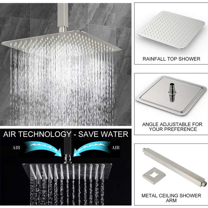 SunCleanse Rainfall Shower Faucet Set Brushed Nickel Shower Combo Set