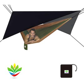 Hammock Bliss - Stay Dry Jumbo Rain Fly - Extra Huge Waterproof Tent Tarp and Hammock Shelter to Cover Your Hammock and Gear – Enormous 98” Wide Area Makes Hammock Camping A Dry Rain Free Experience