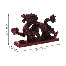 Ciieeo Resin Chinese Dragon Statue, Red Wood Color Carved Zodiac Dragon Figurine 2024 Year of the Dragon Statue Decoration for Luck Wealth 6inch