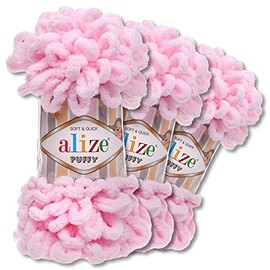 Wohnkult Alize 3 x 100 g Puffy Premium Wool 62 Selection Chenille Loop Wool Knitting and Crochet without Aids (31 | Baby Pink)