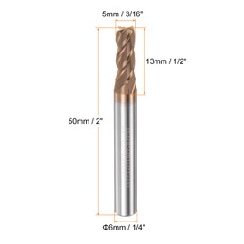 HARFINGTON Micro Grain Carbide Square End Mill 3/16" x 1/2" (5mm x 13mm) Cut 1/4" (6mm) Shank 2" (50mm) Length AlTiN Coated 4 Flutes Square Nose Cutter for Alloy Steel Hardened Steel