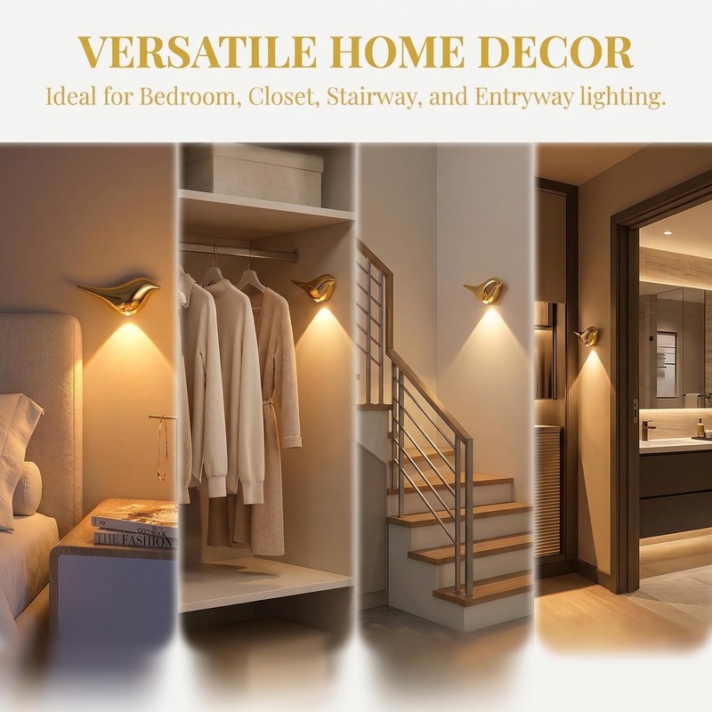 Gold Bird‑Shaped Wireless Motion Sensor LED Wall Night Light For