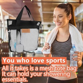 Rotema Mesh Shower Bag,Shower Caddy,11.8x9.8Inches Mesh Tote Bag,Shower Bags for Men Women,Gym Bag Essentials,Camping Toiletry Bag (Black)